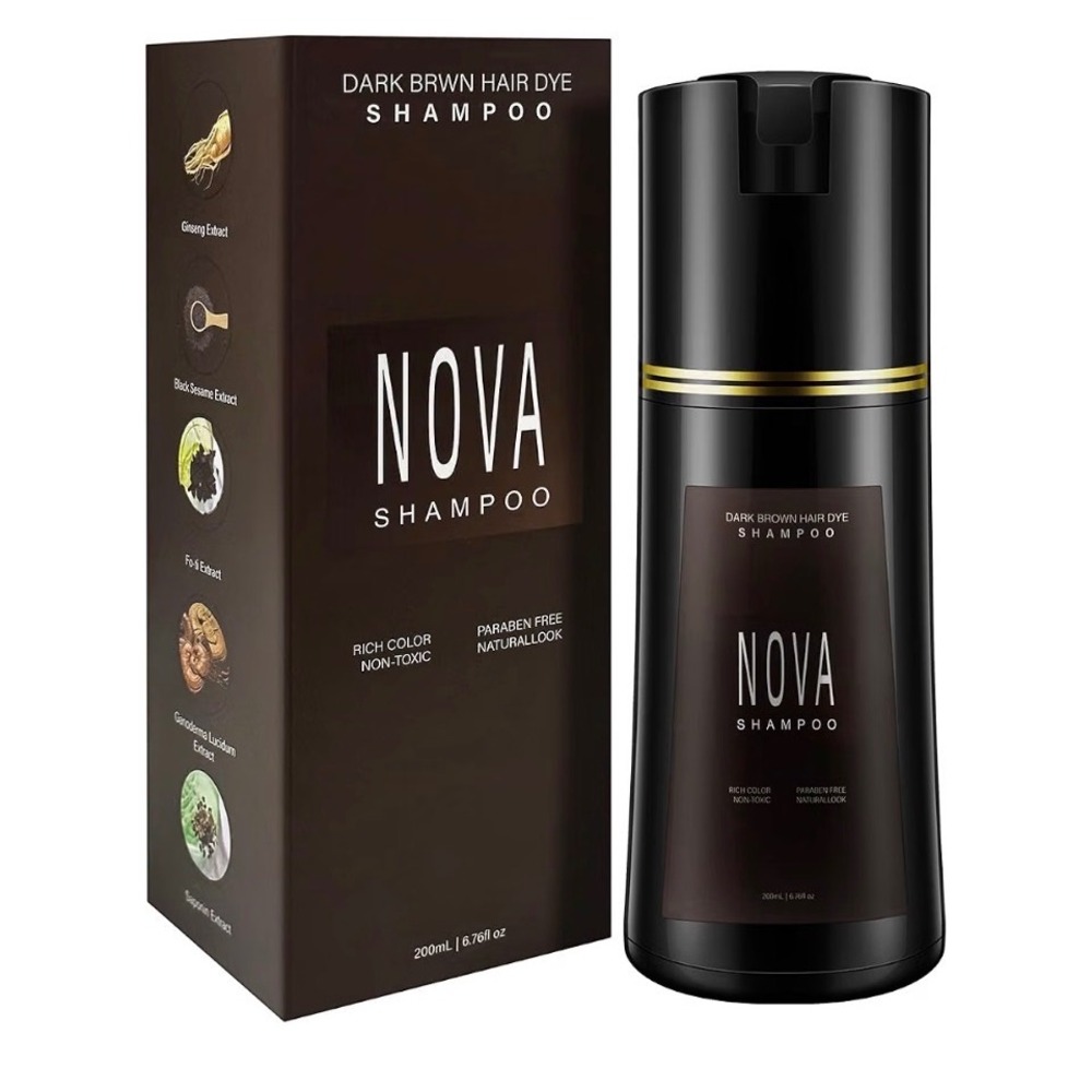 NEW Nova Hair Dark Brown Hair Dye Shampoo 3-in-1 Herbal Extract Paraben Free